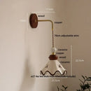 Vintage floral ceramic led wall light bedroom wood pull chain