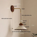Vintage floral ceramic led wall light bedroom wood pull chain