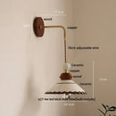 Vintage floral ceramic led wall light bedroom wood pull chain