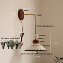 Vintage floral ceramic led wall light bedroom wood pull chain