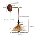Vintage floral ceramic led wall light bedroom wood pull chain