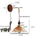 Vintage floral ceramic led wall light bedroom wood pull chain