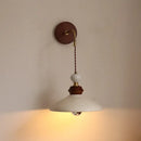 Vintage floral ceramic led wall light bedroom wood pull chain