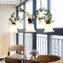 Vintage floral white glass island light dining room pendant