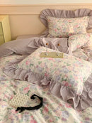 Vintage french floral cotton bedding set lavender bedroom ruffles