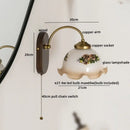 Vintage glass copper led wall lights for bedroom with wood backplate
