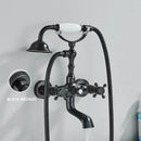 Vintage gold & black bathtub faucet bathroom cross handle hand shower