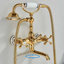 Vintage gold & black bathtub faucet bathroom cross handle hand shower