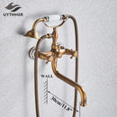 Vintage gold & black bathtub faucet bathroom cross handle hand shower