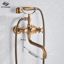 Vintage gold & black bathtub faucet bathroom cross handle hand shower