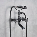 Vintage gold & black bathtub faucet bathroom cross handle hand shower