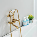 Vintage gold & black bathtub faucet bathroom cross handle hand shower