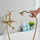 Vintage gold & black bathtub faucet bathroom cross handle hand shower