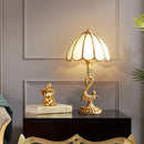 Vintage gold swan glass scalloped table lamp bedroom nightlight