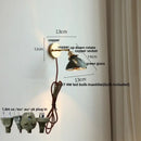Vintage green glass led wall sconce bedroom brass stair light