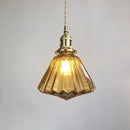 Vintage green ribbed glass brass pumpkin led pendant light bedroom