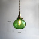 Vintage green ribbed glass brass pumpkin led pendant light bedroom