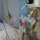 Vintage green ribbed glass brass pumpkin led pendant light bedroom