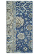 Hand Knotted 2x4 Blue and Beige Traditional Oxidized Textured Persian Wool Rug