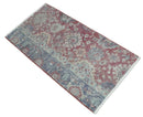 Vintage Hand Knotted 2x4 Maroon and Blue Traditional Oxidized Textured Wool Rug