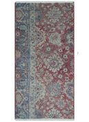 Vintage Hand Knotted 2x4 Maroon and Blue Traditional Oxidized Textured Wool Rug