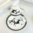 Vintage horse illustration white gold mug cup saucer dining room set