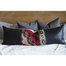Black Leather & Vintage Kilim Long Lumbar Pillow – Boho Bed Accent
