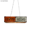 Vintage orange & white license plate island ceiling light dining room