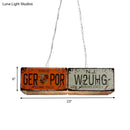 Vintage orange & white license plate island ceiling light dining room