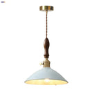 Vintage pale blue enamel pendant light with ceramic knob switch living room