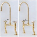 Vintage Patina, Solid Brass  Bridge Kitchen Faucet 8", Curved Legs, Cross Handles