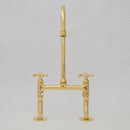 Vintage Patina, Solid Brass  Bridge Kitchen Faucet 8", Curved Legs, Cross Handles