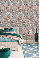 Vintage Peonies and Leaves Wallpaper