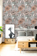 Vintage Peonies and Leaves Wallpaper