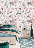 Vintage Pink Flowers Wallpaper Mural