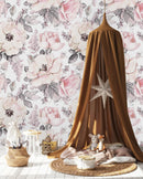 Vintage Pink Flowers Wallpaper Mural