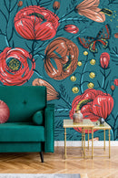 Vintage Roses and Butterflies Wallpaper Mural