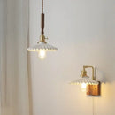 Vintage scalloped glass and walnut wood pendant light for dining room