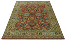 Vintage Style 8x10 Traditional Floral Rust and Olive Oriental Oushak wool area rug