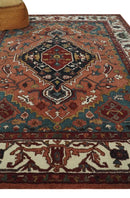 Vintage Style Black, Rust, Teal and Ivory Hand Tufted 8x10 Traditional wool Area Rug
