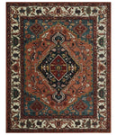 Vintage Style Black, Rust, Teal and Ivory Hand Tufted 8x10 Traditional wool Area Rug