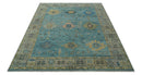 Vintage Style Blue, Beige and silver Hand Knotted Traditional Oushak wool area Rug