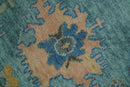 Vintage Style Blue, Beige and silver Hand Knotted Traditional Oushak wool area Rug