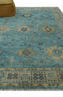 Vintage Style Blue, Beige and silver Hand Knotted Traditional Oushak wool area Rug