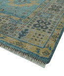 Vintage Style Blue, Beige and silver Hand Knotted Traditional Oushak wool area Rug