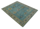 Vintage Style Blue, Beige and silver Hand Knotted Traditional Oushak wool area Rug