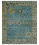 Vintage Style Blue, Beige and silver Hand Knotted Traditional Oushak wool area Rug