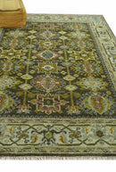 Vintage Style Earthy Green and Silver Traditional Hand Knotted 8x10 wool area rug