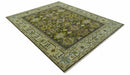 Vintage Style Earthy Green and Silver Traditional Hand Knotted 8x10 wool area rug