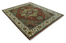 Vintage Style Green, Rust and Ivory Fine Hand Knotted 8x10 wool area rug